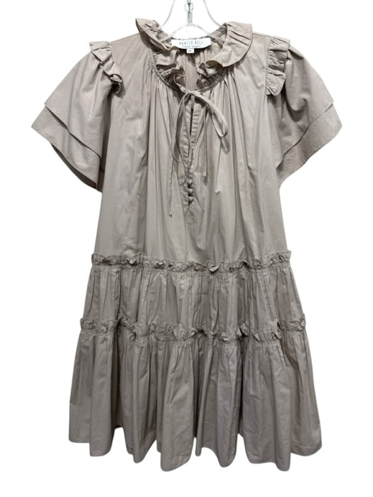 Hunter Bell Size XS Khaki Beige Cotton Tie Neck Ruffle Trim Knee length Dress Khaki Beige / XS