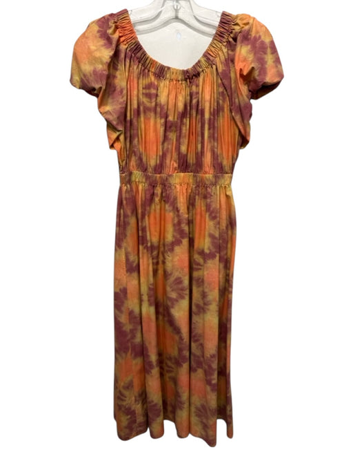 Ulla Johnson Size 2 Orange, Yellow, Red Cotton Elastic Tie Dye Midi Dress Orange, Yellow, Red / 2
