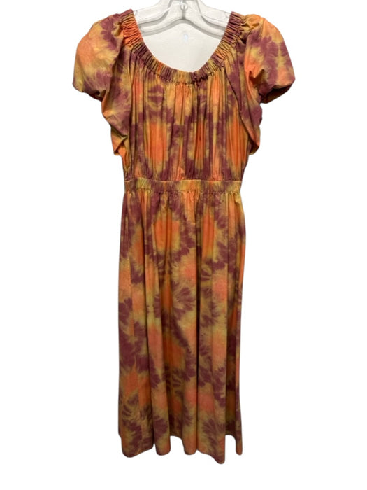 Ulla Johnson Size 2 Orange, Yellow, Red Cotton Elastic Tie Dye Midi Dress Orange, Yellow, Red / 2