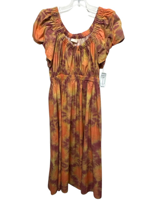 Ulla Johnson Size 2 Orange, Yellow, Red Cotton Elastic Tie Dye Midi Dress Orange, Yellow, Red / 2