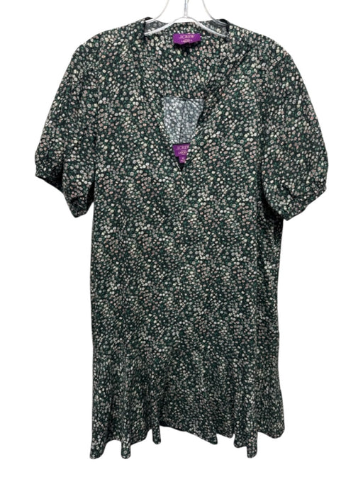 J. Crew Size M Green, White, Orange Cotton V Neck Mini Floral Short Sleeve Dress Green, White, Orange / M