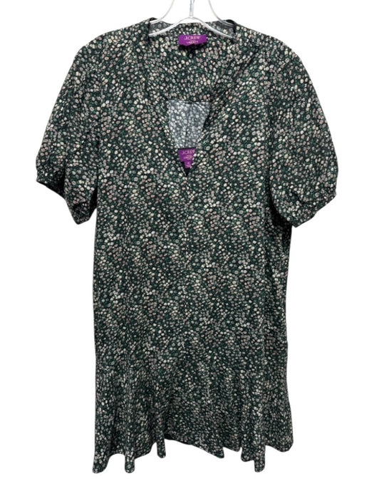 J. Crew Size M Green, White, Orange Cotton V Neck Mini Floral Short Sleeve Dress Green, White, Orange / M