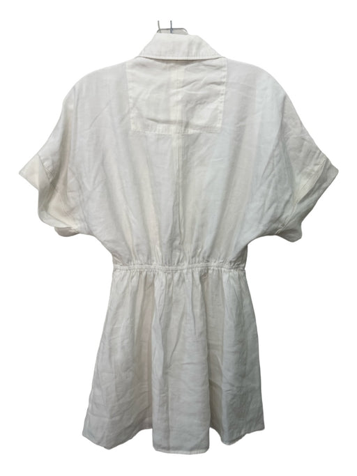Zara Size S White Cotton Button Front chest pockets Short Sleeve Dress White / S