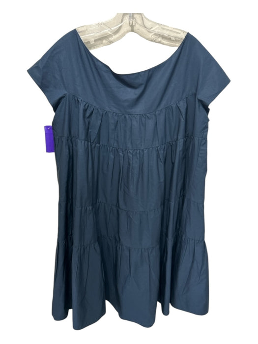 Aspesi Size 44 dark blue Silk Blend Short Sleeve Tiered Boat Neck Mini Dress dark blue / 44