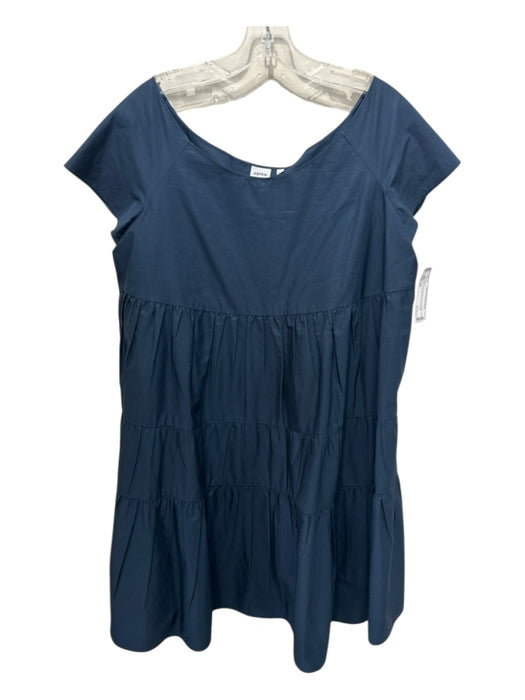 Aspesi Size 44 dark blue Silk Blend Short Sleeve Tiered Boat Neck Mini Dress dark blue / 44