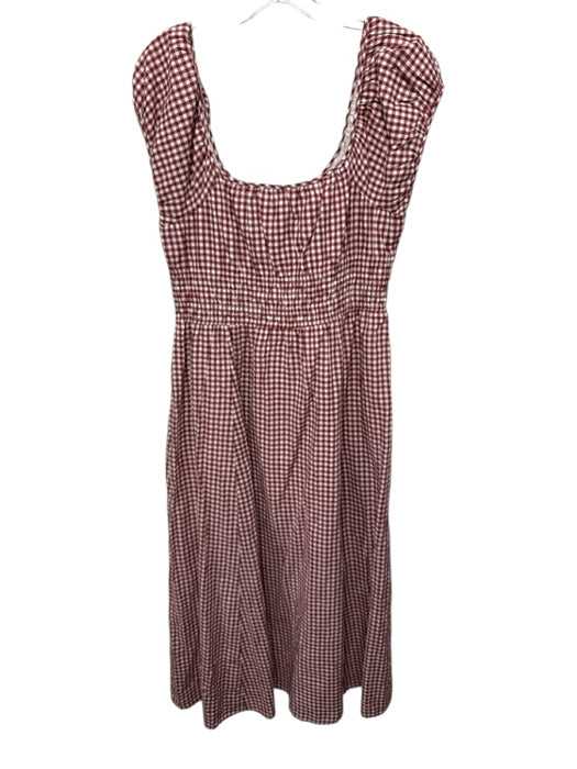 The Drop Size M White & Red Cotton Checked Tie Neck Short Puff Sleeve Dress White & Red / M