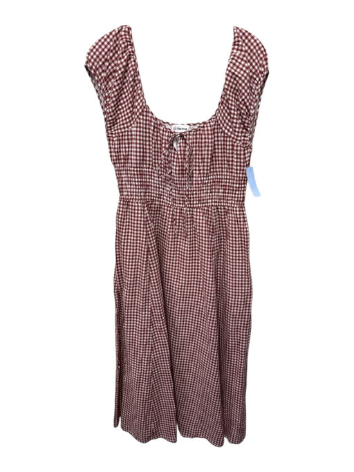 The Drop Size M White & Red Cotton Checked Tie Neck Short Puff Sleeve Dress White & Red / M