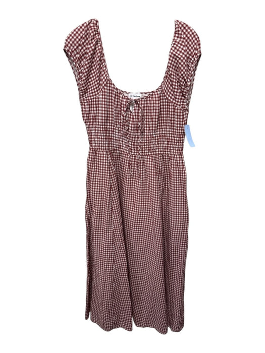 The Drop Size M White & Red Cotton Checked Tie Neck Short Puff Sleeve Dress White & Red / M