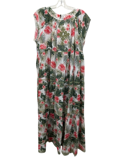 Gallabia Size M White, Green & Pink Cotton Botanical Print Sleeveless Dress White, Green & Pink / M