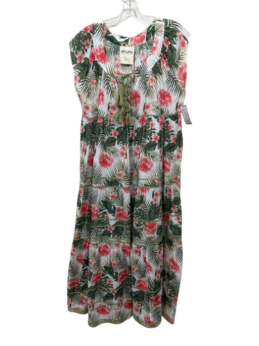 Gallabia Size M White, Green & Pink Cotton Botanical Print Sleeveless Dress White, Green & Pink / M