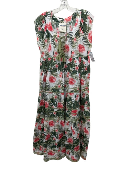 Gallabia Size M White, Green & Pink Cotton Botanical Print Sleeveless Dress White, Green & Pink / M