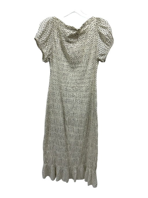 Doen Size M Cream Yellow & Black Cotton Polka Dots Wide Neck Smocked Dress Cream Yellow & Black / M