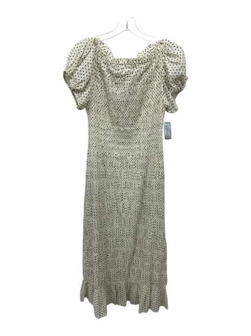 Doen Size M Cream Yellow & Black Cotton Polka Dots Wide Neck Smocked Dress Cream Yellow & Black / M