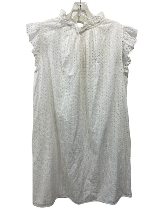Ann Mashburn Size L White Cotton Floral Eyelet Sleeveless Ruffle Shoulder Dress White / L