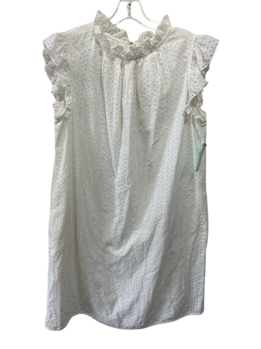 Ann Mashburn Size L White Cotton Floral Eyelet Sleeveless Ruffle Shoulder Dress White / L