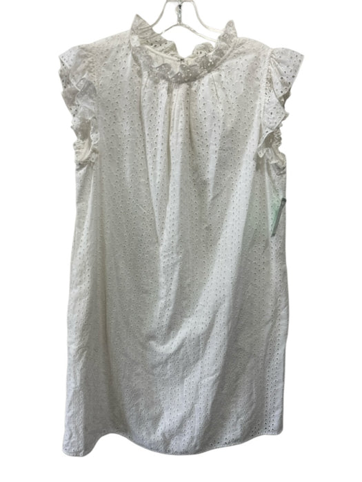 Ann Mashburn Size L White Cotton Floral Eyelet Sleeveless Ruffle Shoulder Dress White / L