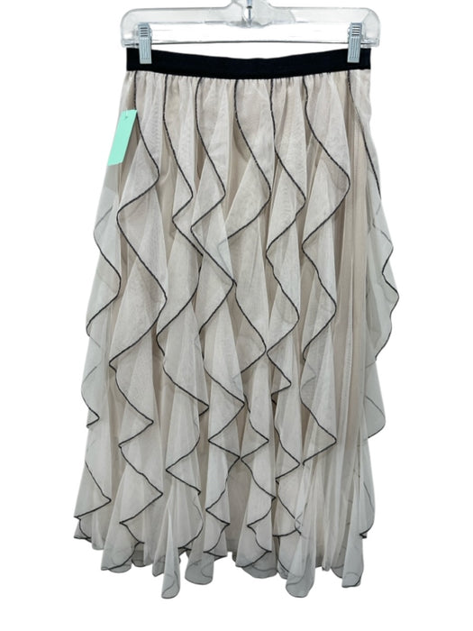 Sofia Size 1 Cream & Black Polyester Elastic Waistband Mesh Ruffle Midi Skirt Cream & Black / 1