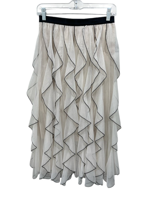 Sofia Size 1 Cream & Black Polyester Elastic Waistband Mesh Ruffle Midi Skirt Cream & Black / 1