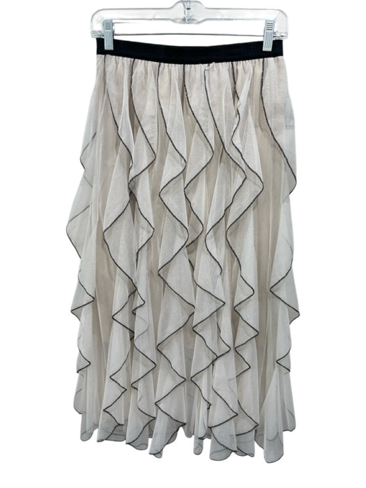 Sofia Size 1 Cream & Black Polyester Elastic Waistband Mesh Ruffle Midi Skirt Cream & Black / 1