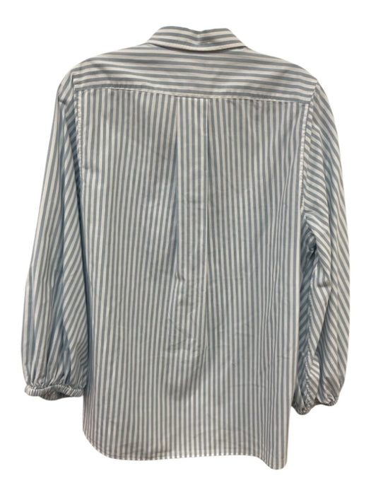Ann Mashburn Size L White & Light Blue Cotton Striped Long Balloon Sleeve Top White & Light Blue / L