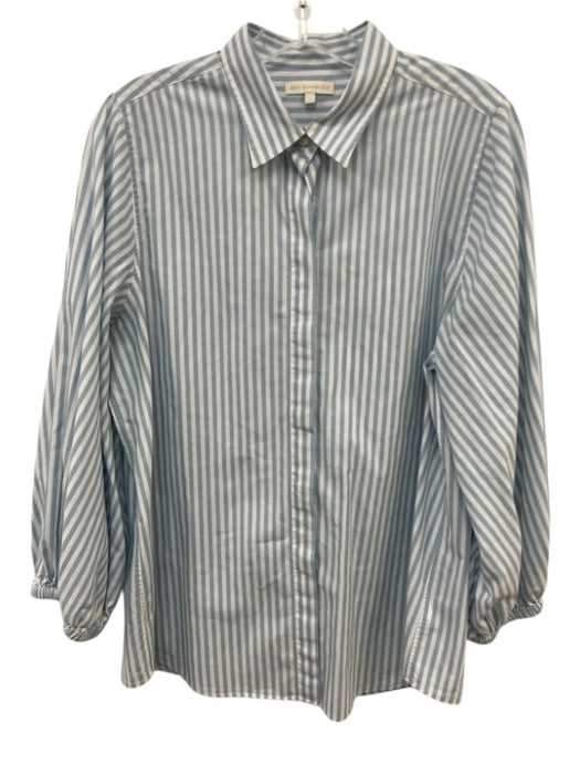 Ann Mashburn Size L White & Light Blue Cotton Striped Long Balloon Sleeve Top White & Light Blue / L