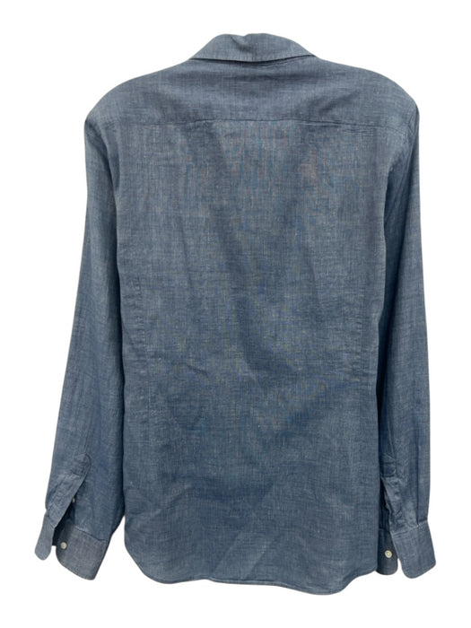 Ann Mashburn Size XL Blue Cotton & Linen Long Sleeve Button Up Collared Top Blue / XL