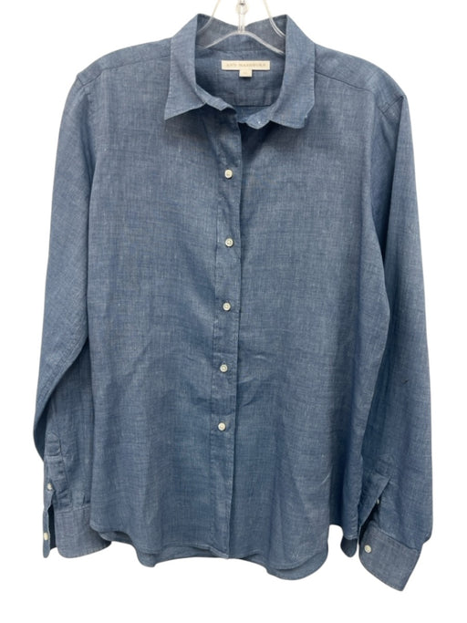 Ann Mashburn Size XL Blue Cotton & Linen Long Sleeve Button Up Collared Top Blue / XL