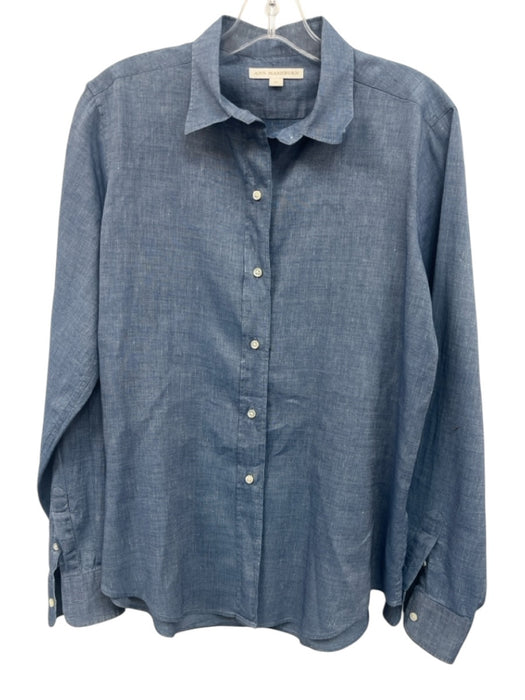 Ann Mashburn Size XL Blue Cotton & Linen Long Sleeve Button Up Collared Top Blue / XL