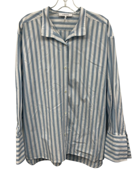 Frame Size Large White, Blue, Navy Cotton Long Sleeve Striped Button Front Top White, Blue, Navy / Large