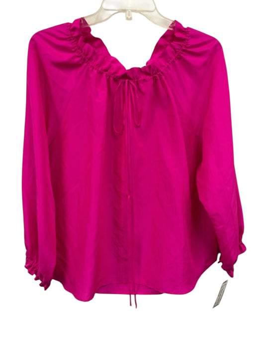 Beautiful People Size Medium Fuschia Pink Silk Long Sleeve Drawstring Top Fuschia Pink / Medium