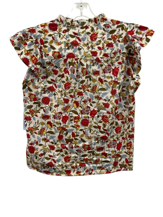 ME+EM Size 8 Red, Blue, Green Cotton Ruffle Cap Sleeve Floral Pintucks Top Red, Blue, Green / 8