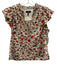 ME+EM Size 8 Red, Blue, Green Cotton Ruffle Cap Sleeve Floral Pintucks Top Red, Blue, Green / 8