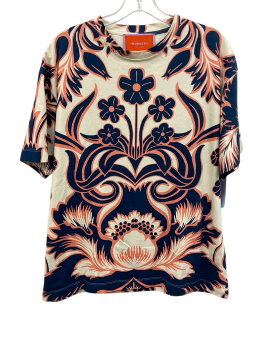 La Double J Size Small navy, orange, white Cotton Short Sleeve Floral Top navy, orange, white / Small