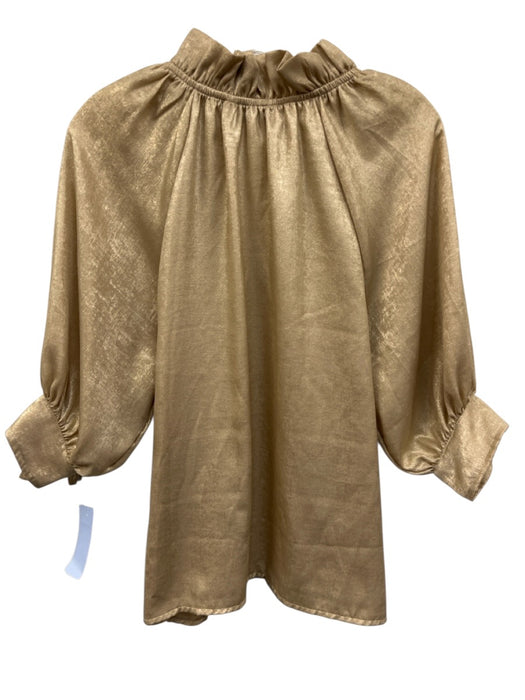 Sofia Size Est M Beige Gold Polyester Half Sleeve Shimmer Ruffle V Neck Top Beige Gold / Est M