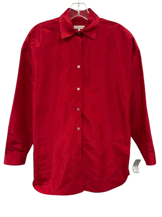 Ann Mashburn Size Small Red Silk Long Sleeve Button Front Collar Top Red / Small