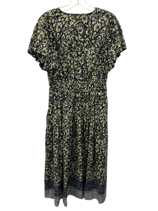 Ulla Johnson Size 8 Black, Yellow, Blue Cotton Blend Ruffle Cap Sleeve Dress Black, Yellow, Blue / 8