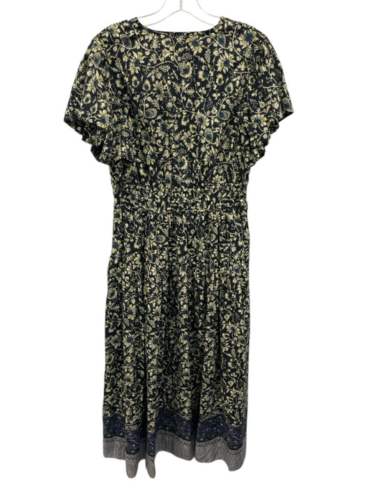 Ulla Johnson Size 8 Black, Yellow, Blue Cotton Blend Ruffle Cap Sleeve Dress Black, Yellow, Blue / 8
