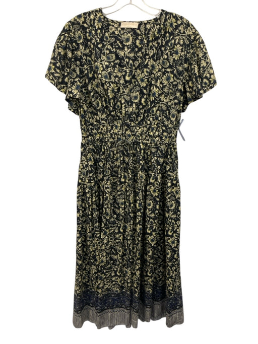 Ulla Johnson Size 8 Black, Yellow, Blue Cotton Blend Ruffle Cap Sleeve Dress Black, Yellow, Blue / 8