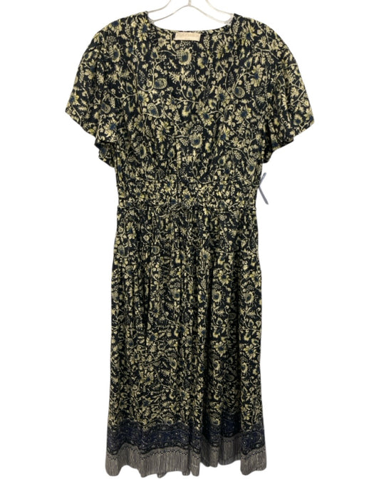 Ulla Johnson Size 8 Black, Yellow, Blue Cotton Blend Ruffle Cap Sleeve Dress Black, Yellow, Blue / 8