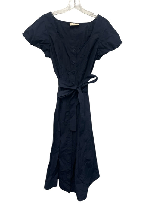Ulla Johnson Size 6 Navy Blue Cotton Short Puff Sleeve Button Front Midi Dress Navy Blue / 6