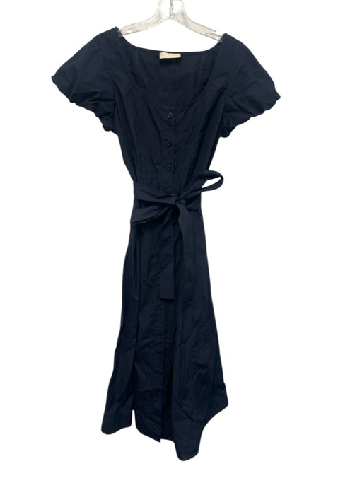 Ulla Johnson Size 6 Navy Blue Cotton Short Puff Sleeve Button Front Midi Dress Navy Blue / 6