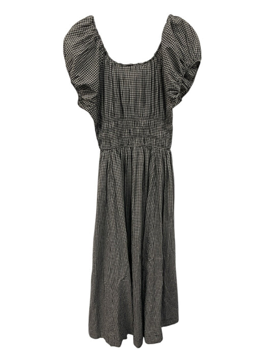 Doen Size Medium Black & White Cotton Short Puff Sleeve Gingham Shirred Dress Black & White / Medium