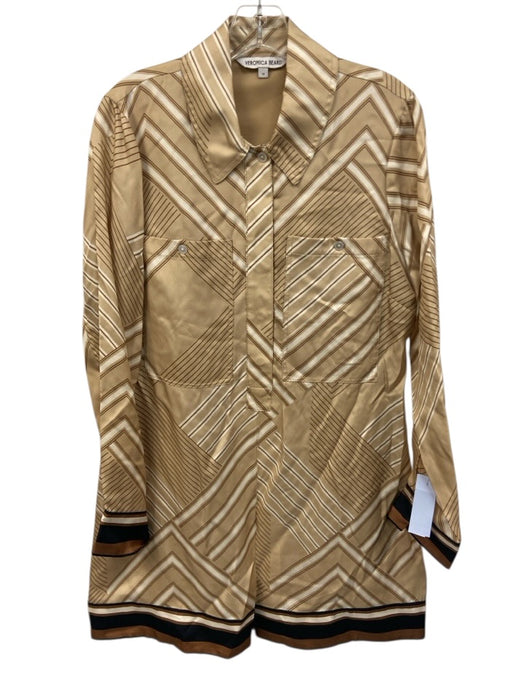 Veronica Beard Size 10 Beige, Brown, Black Silk Blend Long Sleeve Dress Beige, Brown, Black / 10