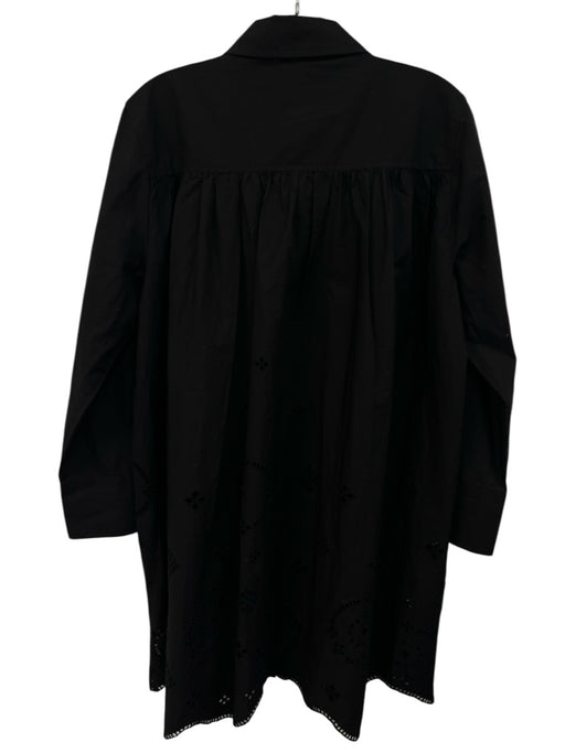 Ganni Size 36 Black Cotton Long Sleeve Eyelet Button Front Gathered Dress Black / 36