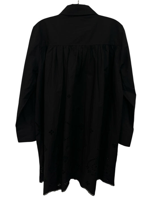 Ganni Size 36 Black Cotton Long Sleeve Eyelet Button Front Gathered Dress Black / 36