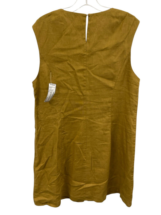 Doen Size Large Yellow Green Linen Sleeveless Patch Pocket Back Keyhole Dress Yellow Green / Large