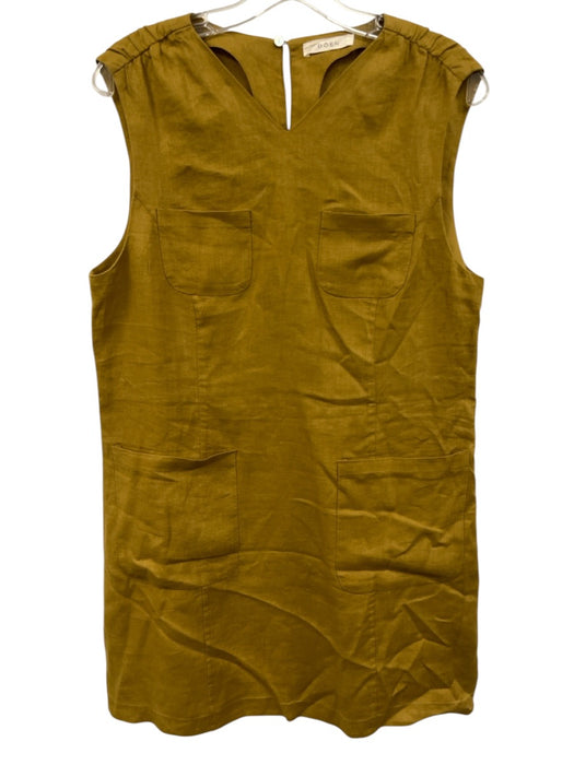 Doen Size Large Yellow Green Linen Sleeveless Patch Pocket Back Keyhole Dress Yellow Green / Large