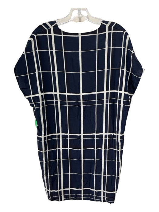 Vince Size M Navy & white Silk V Neck Cap Sleeve Plaid Dress Navy & white / M