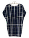 Vince Size M Navy & white Silk V Neck Cap Sleeve Plaid Dress Navy & white / M