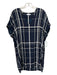 Vince Size M Navy & white Silk V Neck Cap Sleeve Plaid Dress Navy & white / M